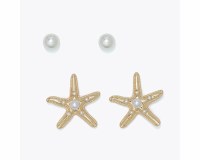 Set of Two Gold Toned Starfish Faux Pearl Earrings