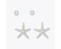 Set of Two Silver Toned Starfish Faux Pearl Earrings