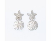 Silver Toned Starfish Sand Dollar Dangle Earrings