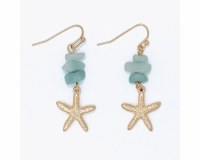 Gold Toned Starfish and Green Stone Earrings