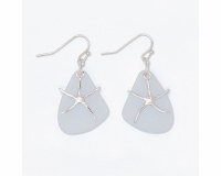 Silver Toned Starfish and Blue Seaglass Earrings