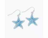Silver Toned Blue Inlay Starfish Earrings