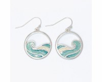 Silver Toned Aqua Inlay Wave Earrings
