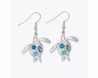 Silver Toned Blue Bling Sea Turtle Earrings