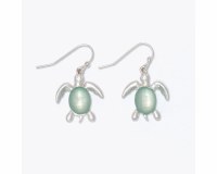 Silver Toned Aqua Inlay Sea Turtle Earrings
