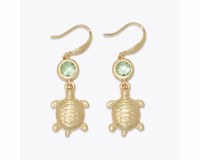Gold Toned Green Bling Sea Turtle Earrings