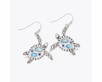 Silver Toned Blue Bling Sea Turtles Earrings