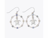 Silver Toned Blue Bling Sea Turtle Hoop Earrings