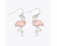 Silver Toned Pink Inlay Flamingo Earrings