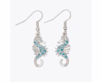 Silver Toned Aqua Inlay Seahorse Earrings