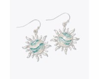 Silver Toned Aqua Inlay Sun Earrings