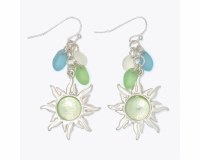 Silver Toned Green Inlay Sun Dangle Earrings
