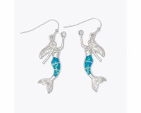 Silver Toned Blue Inlay Mermaid Earrings