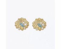 Gold Toned Blue and Clear Bling Seashell Earrings