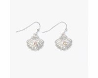Silver Toned Bling and Faux Pearl Seashell Earrings