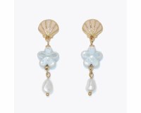 Gold Toned Multicolor Seashell Drop Earrings