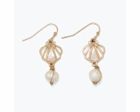 Gold Toned Mother of Pearl Seashell Earrings