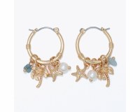 Gold Toned Starfish and Palm Tree Hoop Earrings