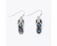 Silver Toned Multicolor Inlay Sea Turtle Accent Flip Flop Earrings