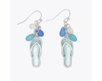 Silver Toned Blue Inlay Flip Flop Dangle Earrings