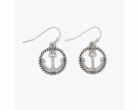 Distressed Silver Toned Anchor in a Ring Earrings