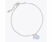Silver Toned Blue Inlay Seashell Chain Anklet
