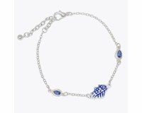 Silver Toned Blue Inlay Fish Anklet