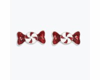 Silver Toned Red and White Inlay Peppermint Candy Earrings