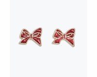 Gold Toned and Red Inlay Bow Earrings