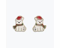 Gold Toned Multicolor Inlay Polar Bear Earrings