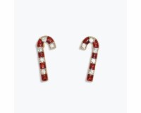 Gold Toned Red and White Candy Cane Earrings