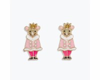 Gold Toned Pink Nutcracker Mouse Earrings