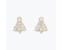 Gold Toned and White Bling Christmas Tree Earrings