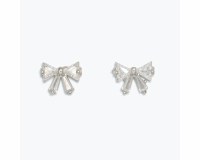 Silver Toned Bling Bows Earrings