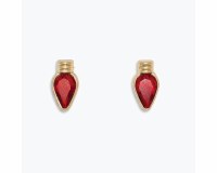 Gold Toned Red Inlay Christmas Lightbulb Earrings