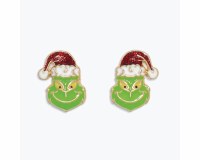 Gold Toned Grinch Face Earrings