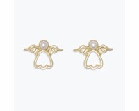 Gold Toned Faux Pearl Openwork Angel Earrings