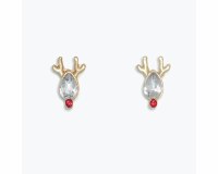 Gold Toned Polystone Crystal Rudolph Earrings