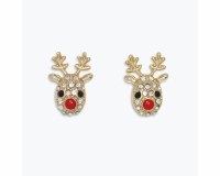 Gold Toned Bling Rudolph Earrings