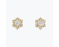 Gold Toned Polystone Crystal Snowflake Earrings