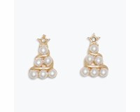Gold Toned Faux Pearls Christmas Tree Earrings
