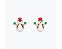 Gold Toned Multicolor Snowman Earrings