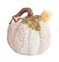 3" White Ceramic Pumpkin Toothpick Holder by Mud Pie