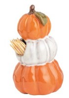 3" White and Orange Ceramic Pumpkin Stack Toothpick Holder by Mud Pie