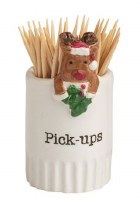 2" White "Pick-Ups" Reindeer Ceramic Toothpick Holder by Mud Pie
