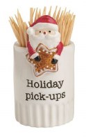2" White "Holiday Pick Ups" Santa Claus Ceramic Toothpick Holder by Mud Pie