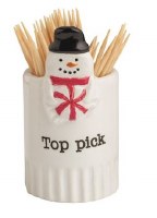 2" White "Top Pick" Snowman Ceramic Toothpick Holder by Mud Pie