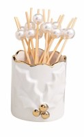 3" White and Gold Ceramic Holly Toothpick Holder by Mud Pie