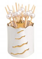 3" White and Gold Ceramic Christmas Tree Toothpick Holder by Mud Pie