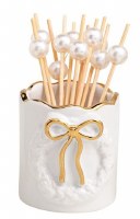 3" White and Gold Ceramic Wreath Toothpick Holder by Mud Pie